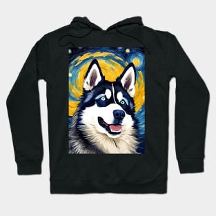 Siberian Husky Painting Dog Breed in a Van Gogh Starry Night Art Style Hoodie